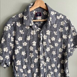Untuckit Men’s Linen Dark Blue Floral Button Down Shirt XL
